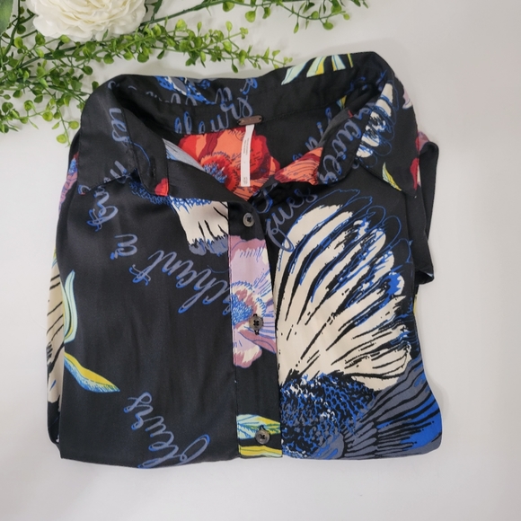 Free People high low floral long sleeve tee size XSmall - Picture 11 of 12